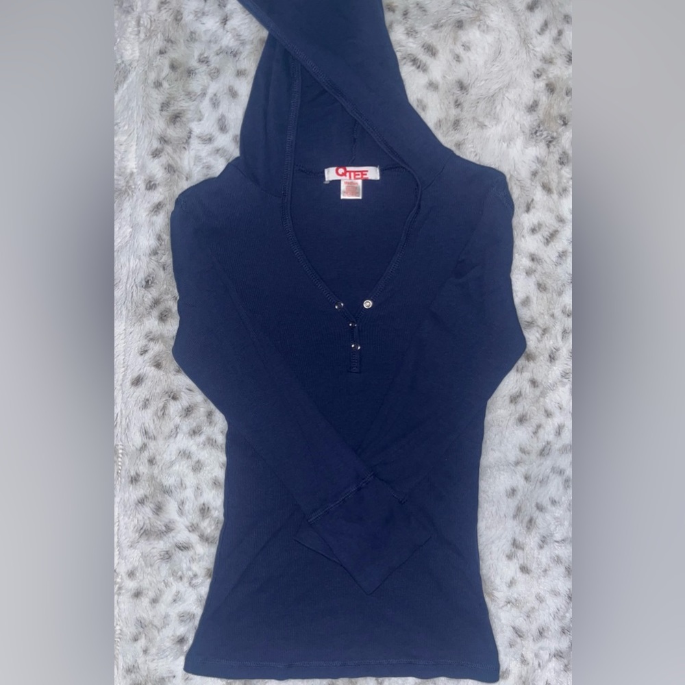 Women's Navy Hooded Henley Sweatshirt